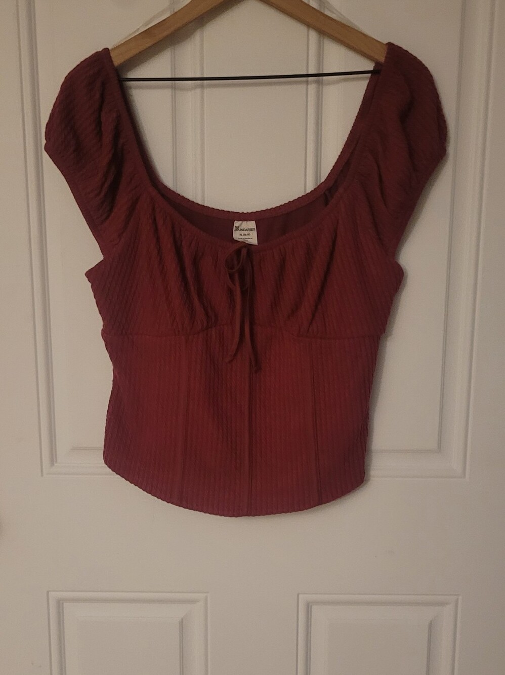 No Boundaries Burgundy Ribbed Scoop-Neck Crop Bustier Top